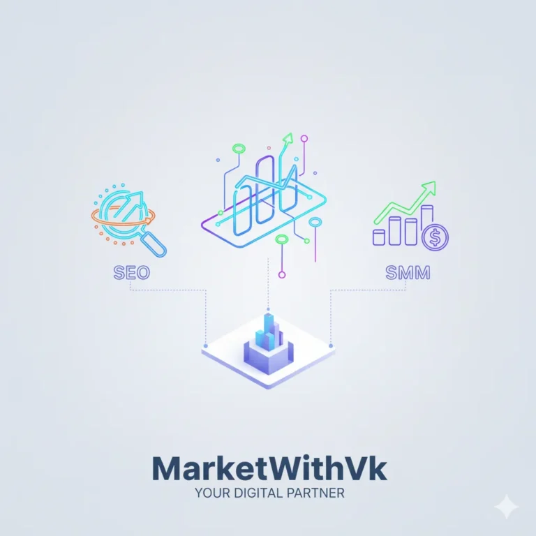 MarketWithVk digital marketing services: SEO, SEM, SMM integration.